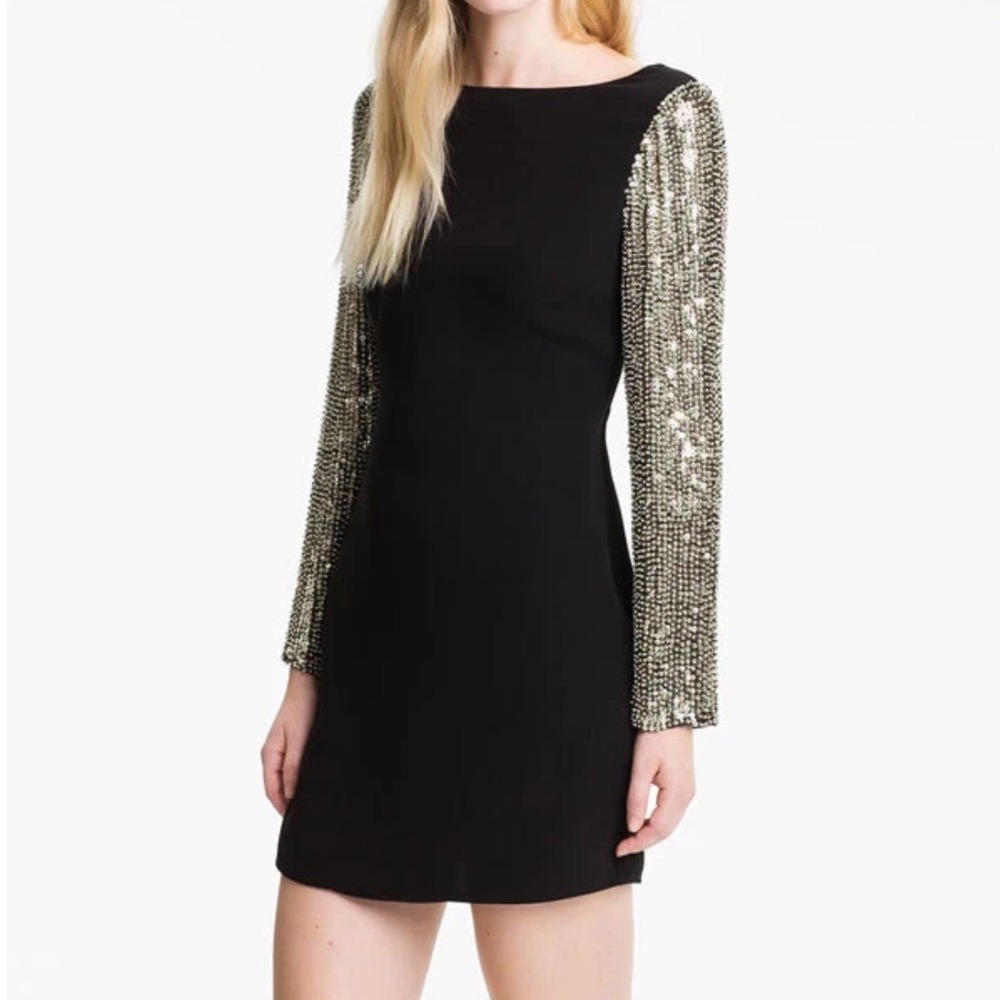Vintage Parker Nordstrom‎ sequence sleeve black mini Dress